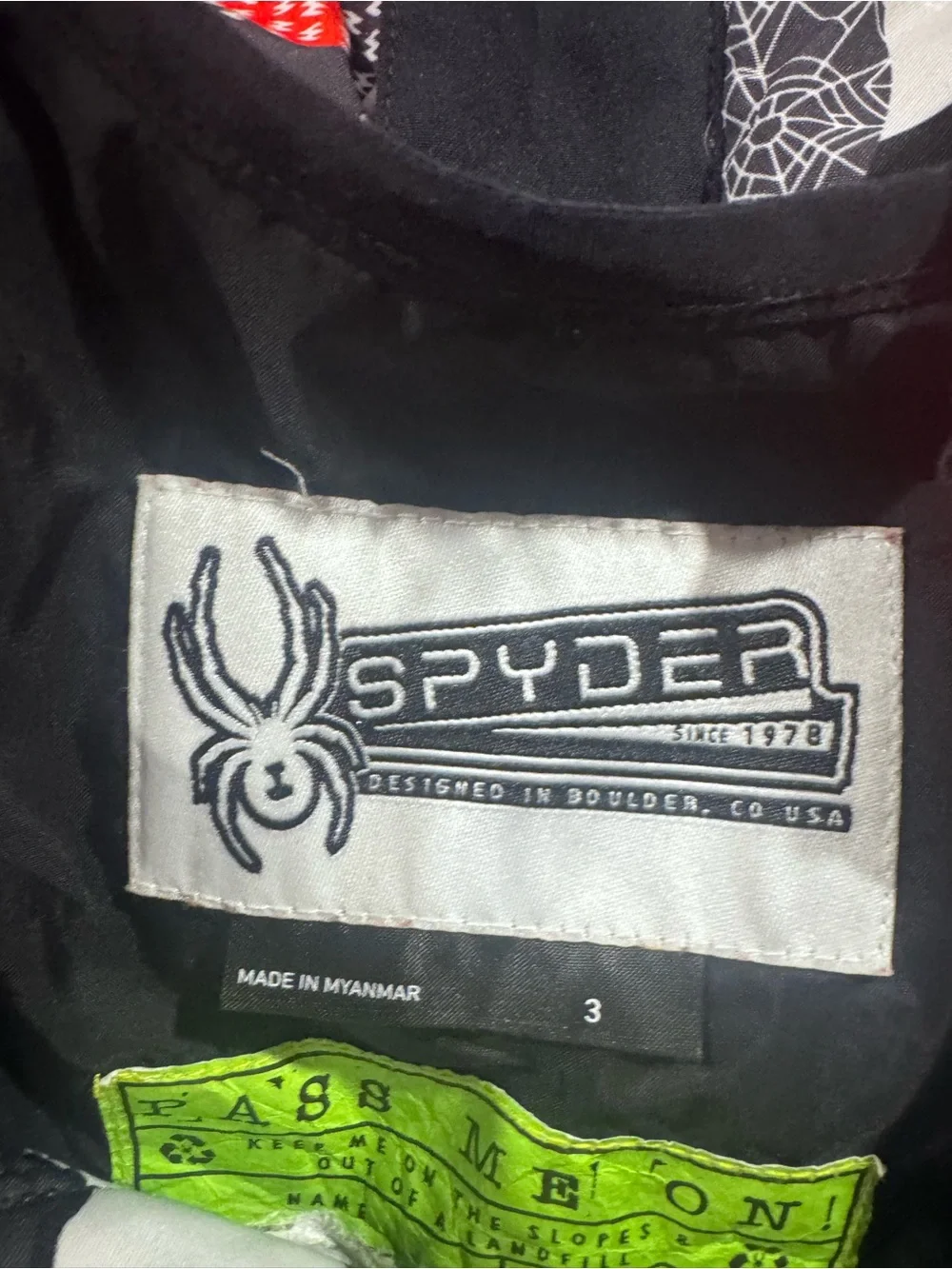 Spyder Kids Black Jacket with Neon Green Liner Detail